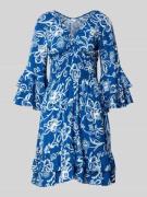 Apricot Minikleid aus reiner Viskose mit Smok-Detail in Blau, Größe L