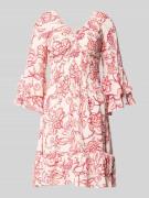 Apricot Minikleid aus Viskose mit V-Ausschnitt in Koralle, Größe L