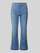 Marc Cain Straight Leg Jeans mit Fransensaum in Bleu Melange, Größe 34