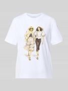 Rich & Royal T-Shirt mit Motiv-Print und Strasssteinbesatz in Weiss, G...