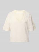 LIU JO SPORT T-Shirt mit Spitze und Logo-Stitching in Offwhite, Größe ...