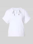 Marc Cain T-Shirt mit Tunikakragen und Kordelzug in Weiss, Größe 34