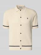 REVIEW Slim Fit Strick-Poloshirt mit Label-Stitching in Ecru, Größe L