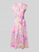 Milano Italy Midikleid mit V-Ausschnitt und Bindegürtel in Pink, Größe...
