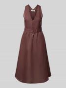 Stefanel Midikleid aus Leinen-Mix mit Viskose-Anteil in Mittelbraun, G...