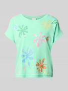 Milano Italy T-Shirt aus Baumwoll-Leinen-Mix mit Stitchings in Mint, G...