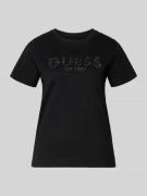 Guess T-Shirt mit Label-Print und Strasssteinbesatz in Black, Größe L