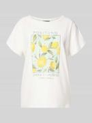 Oui T-Shirt mit Motiv-Print und Ziersteinbesatz in Weiss, Größe 38