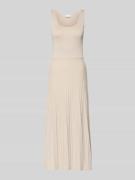 comma Midikleid aus Viskose-Mix mit Plisseefalten in Sand, Größe 34