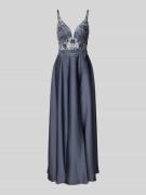 Laona Abendkleid mit floralem Ziersteinbesatz in Blau, Größe 32