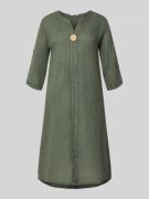 ZABAIONE Knielanges Leinenbluse mit Zierknopf Modell 'Ad44ora' in Khak...