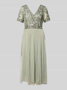 LACE & BEADS Knielanges Kleid mit floralem Pailettenbesatz in Mint, Gr...