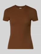 Stefanel Cropped T-Shirt mit Rundhalsausschnitt in Mittelbraun, Größe ...