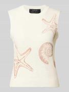 Marc Cain Stricktop mit Rundhalsausschnitt und Label-Detail in Offwhit...