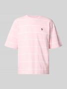 REVIEW T-Shirt mit Rundhalsausschnitt und Logo-Stitching in Pink, Größ...