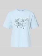 Vila T-Shirt mit geripptem Rundhalsausschnitt Modell 'NORA' in Hellbla...