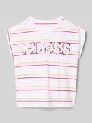 Guess T-Shirt mit Logo-Stitching und Paillettenbesatz in Weiss, Größe ...