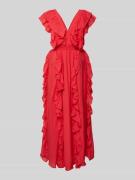 YAS Maxikleid aus Viskose-Mix mit Rüschenbesatz Modell 'Linala' in Rot...