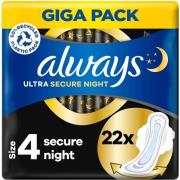 Always Ultra Secure Night (Size 4) Pads with wings 22 count