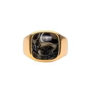 IX Studios Turtle Agate Signet Ring 22 kt. Silber Vergoldet DMN0282GDT...