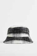 H&M Bucket Hat aus Wollmix Schwarz/Weiß kariert, Hut in Größe S/56. Fa...