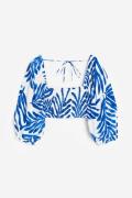 H&M Cropped Bluse Weiß/Blau gemustert, Blusen in Größe M. Farbe: White...