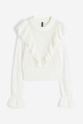 H&M Pointellestrick-Pullover mit Volants Weiß in Größe S. Farbe: White