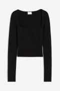 H&M Crop-Shirt mit eckigem Ausschnitt Schwarz, Tops in Größe L. Farbe:...