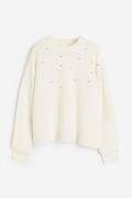 H&M Pullover mit Perlen Cremefarben in Größe S. Farbe: Cream