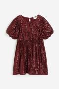 H&M Paillettenkleid Dunkelrot, Kleider in Größe 128. Farbe: Dark red
