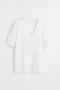 H&M T-Shirt mit V-Neck aus Leinenjersey Weiß in Größe S. Farbe: White