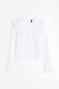 H&M Volantbluse mit Detail in Broderie Anglaise Weiß, Blusen Größe XXS...