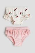 H&M 2er-Pack Badehosen mit Volant Cremefarben/Kirschen, Badeshorts in ...