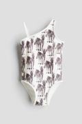 H&M Gemusterter Badeanzug Weiß/Zebras in Größe 134/140. Farbe: White/z...