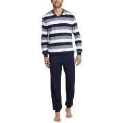 Schiesser Day and Night Long Pyjama With Cuffs Dunkelblau Small Herren