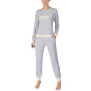 DKNY New Signature Long Sleeve Top and Jogger PJ Grau Small Damen