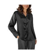 Lady Avenue Satin Pyjama With Long Sleeves Schwarz Seide Small Damen