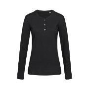 Stedman Sharon Henley Long Sleeve For Women Schwarz ringgesponnene Bau...