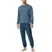 Schiesser Comfort Essentials Pyjama With Cuff Blau/Blau Baumwolle 50 H...