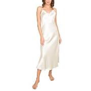 Lady Avenue Pure Silk Long Nightgown With Lace Elfenbein Seide Small D...