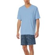 Schiesser Comfort Essentials V-Neck Short Pyjamas Marine/Blau Baumwoll...