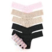 Hanky Panky 5P Signature Lace Low Rise Thong Schwarz/Rosa Nylon One Si...