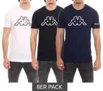 8er Pack Kappa Herren Baumwoll-Shirt Rundhals-Shirt mit großem Logo-Pa...