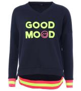 ZWILLINGSHERZ Sweater Dana Damen Pullover mit GOOD MOOD Schriftzug Bau...