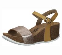 SANSIBAR Damen Keil-Sandalette Echtleder-Sandale mit Glitzer-Querrieme...