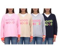 ZWILLINGSHERZ Sweater Dana Damen Pullover mit GOOD MOOD Schriftzug Bau...