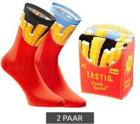 2 Paar TASTIQ Baumwoll-Socken mit Pommes-Print lange Strümpfe in styli...