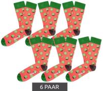 6 Paar Moustard Damen Baumwoll-Socken mit Kiwi Allover-Print gemustert...