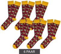 6 Paar Moustard Mardi Grass Herren Baumwoll-Socken mit Harlekin und Na...