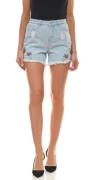 VILA Hose moderne Damen Jeans-Shorts mit gestickten Blumen Hellblau